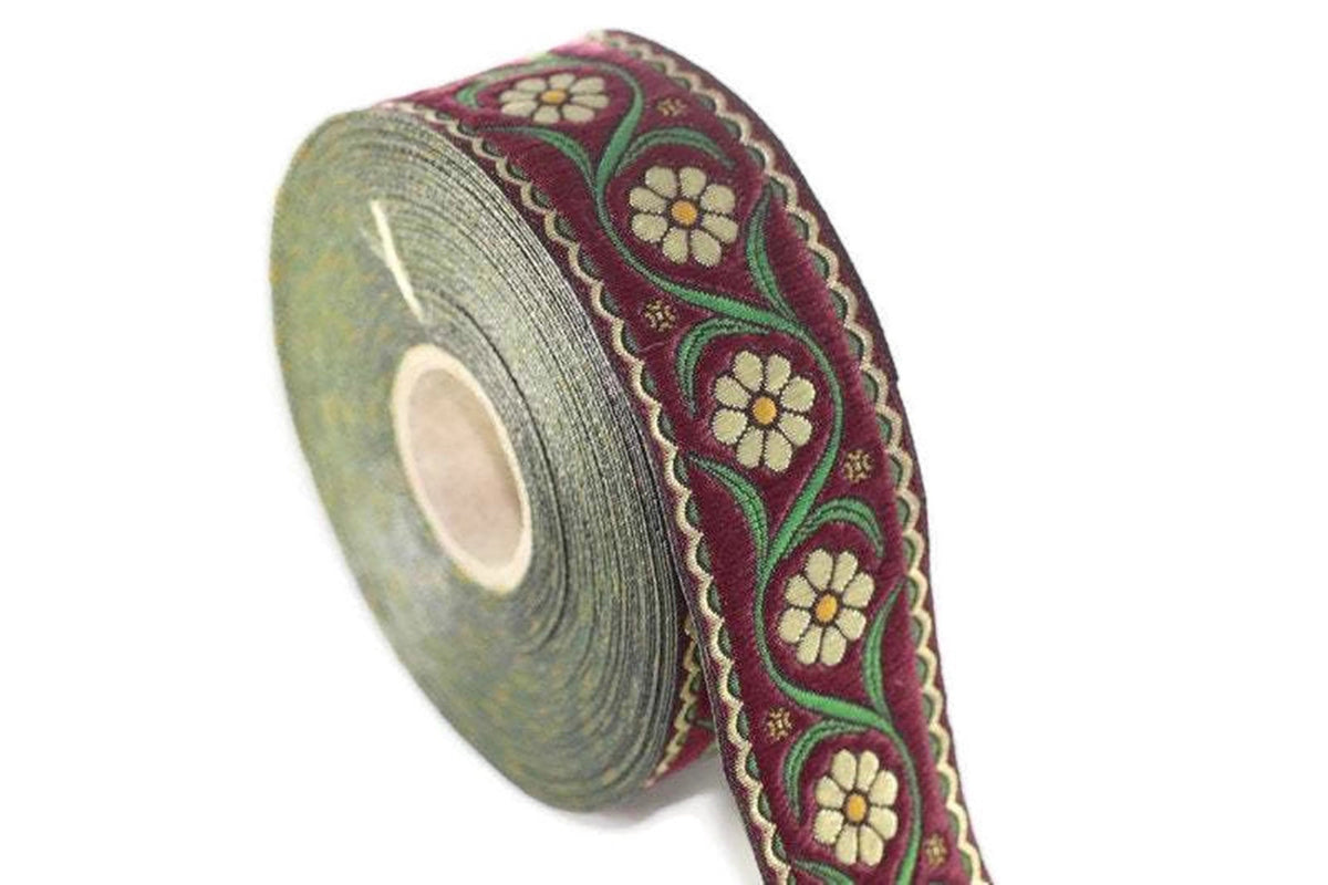 35 mm colorful Floral Embroidered ribbon (1.37 inches, Vintage Jacquar –  Ribbonsland