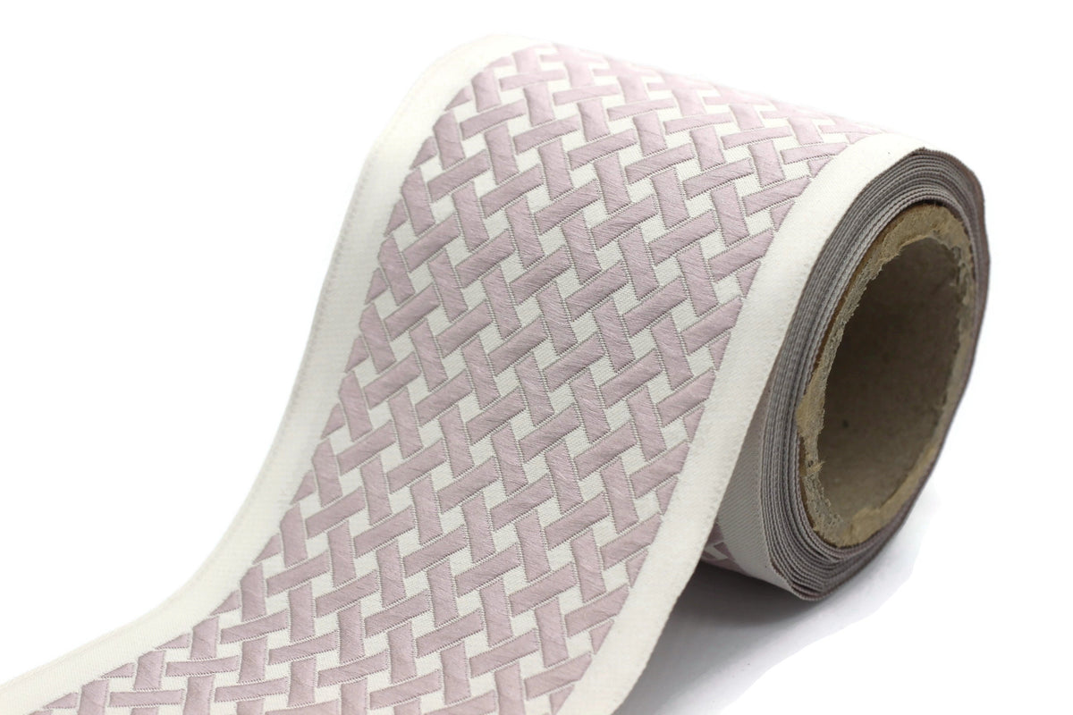 100 mm Pink Embroidered Ribbons (3.93 inch), Jacquard Trims