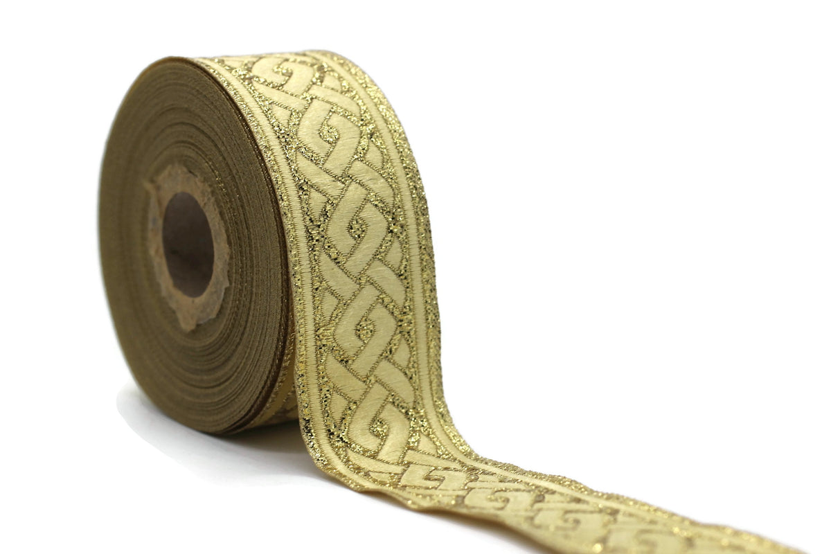 35 mm Golden Knot 1.37 (inch) | Jacquard Trim | Embroidered Woven 