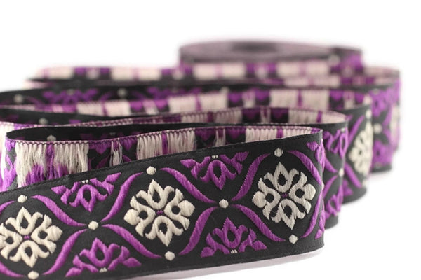 25 mm Cream/Lilac Mediterranean Ribbon (0.98 inches), Jacquard ribbon, jacquard trim, fabric wide trims, craft supplies, trim, 25973