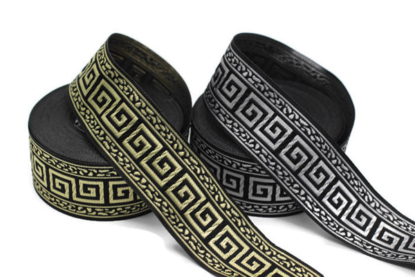 35 mm Red/Gold Greek Key ribbons (1.37 inches), ribbon trims, jacquard ribbons, fabric ribbons, vintage trim, geometric ribbons, 35060
