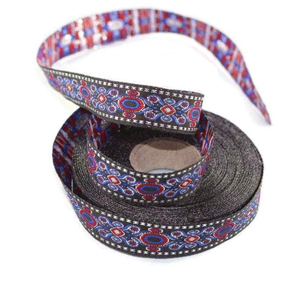 16 mm Dark Blue Jacquard trims 0.62 inches, medieval embroidered trim, medieval ribbon, woven ribbon, woven jacquard, sewing trim