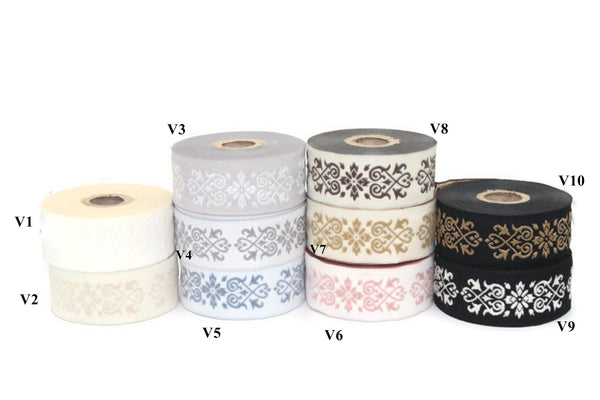 35 mm Beige Victorian Jade Jacquard Ribbon 1.37 (inch) | Embroidered Bordure | Fabric Tapestry for Embellishment Craft Home Decor | 35271