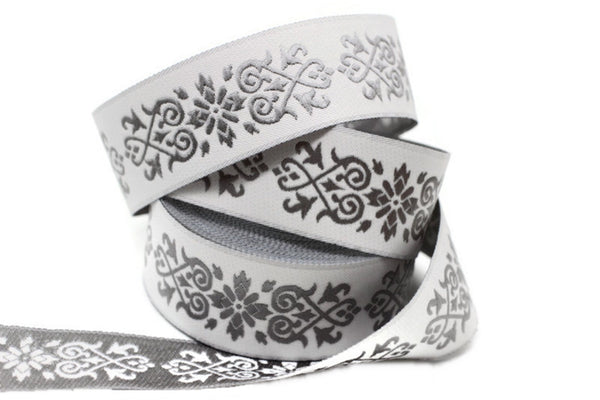 35 mm Gray Victorian Jade Jacquard Ribbon 1.37 (inch) | Embroidered Bordure | Fabric Tapestry for Embellishment Craft Home Decor | 35271