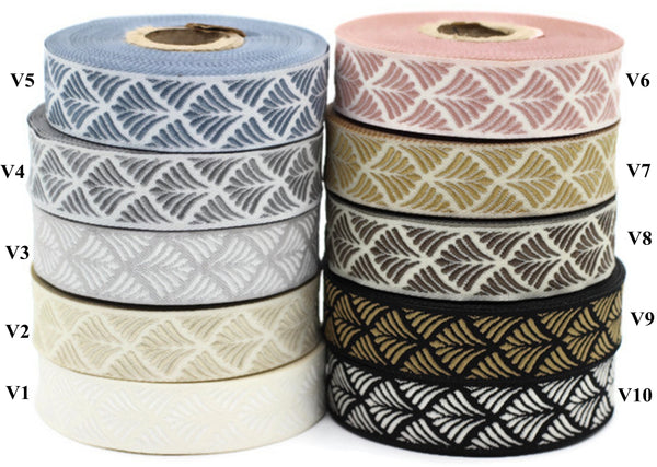 20 mm White Seashell 0.78 (inch) | SeaShell Ribbon | Embroidered Woven Seashell Ribbon | Jacquard Ribbon | 20 mm Wide | 20273