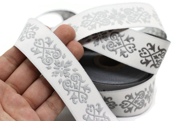 35 mm Gray Victorian Jade Jacquard Ribbon 1.37 (inch) | Embroidered Bordure | Fabric Tapestry for Embellishment Craft Home Decor | 35271