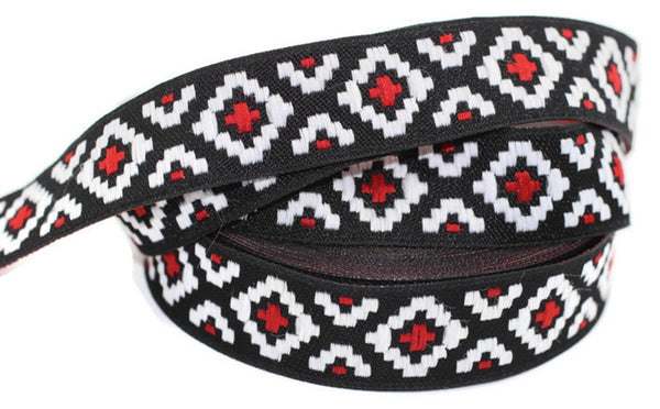 20 mm Red Mosaic Ribbon (0.78 inch) | Mosaic trim | Jacquard ribbon trim | Fabric wide trims | Craft supplie | Vintage trim | 20280