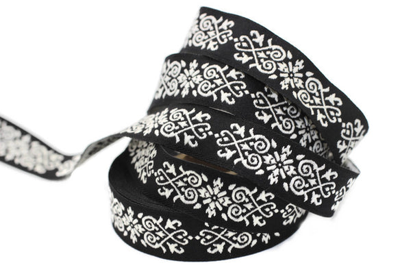 20 mm Gray-Black Victorian Jade Jacquard Ribbon 0.78 inch | Embroidered Bordure | Fabric Tapestry for Embellishment Craft Home Decor | 20271