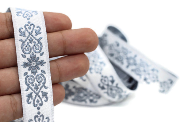 20 mm Blue Victorian Jade Jacquard Ribbon 0.78 (inch) | Embroidered Bordure | Fabric Tapestry for Embellishment Craft Home Decor | 20271