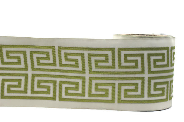 Green 100 mm Embroidered Ribbon (3.93 inch) | Jacquard Trims | Sewing Trim | Drapery Trim | Curtain Trims | Jacquard Ribbons | 176 V6