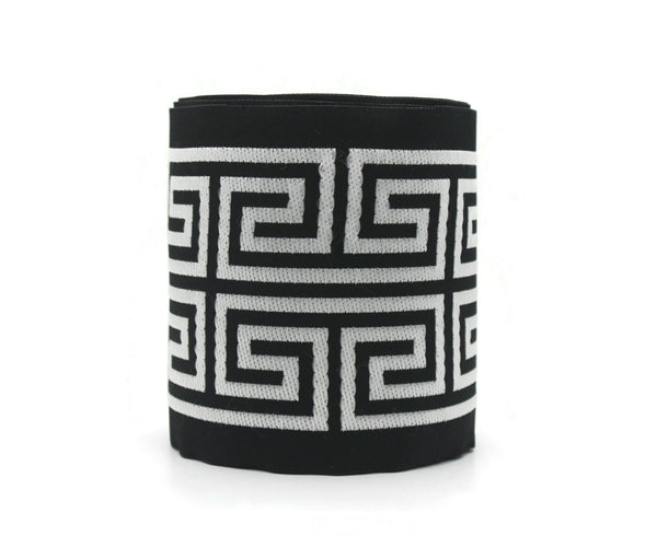 100 mm Black Elegant Greek Key Border, Curtain trims, Sewing Trim, drapery trim, Athena Chinoiserie ribbon Gimp Drapery, Home Decor 176 V9