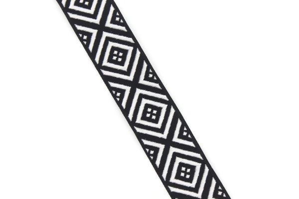 25mm Black/White Carpet Ribbon 0.98'' | Jacquard Ribbons | Jacquard Trims | Fabric Wide Trims | Craft Supplies | Vintage Trim | Trim 25275
