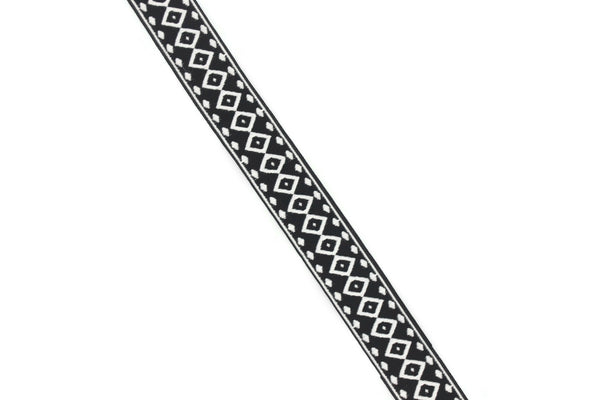 22mm Black/White Diamond Design Ribbon 0.86'' | Jacquard Ribbons | Jacquard Trims | Fabric Wide Trims | Craft Supplies | Vintage Trim 25276
