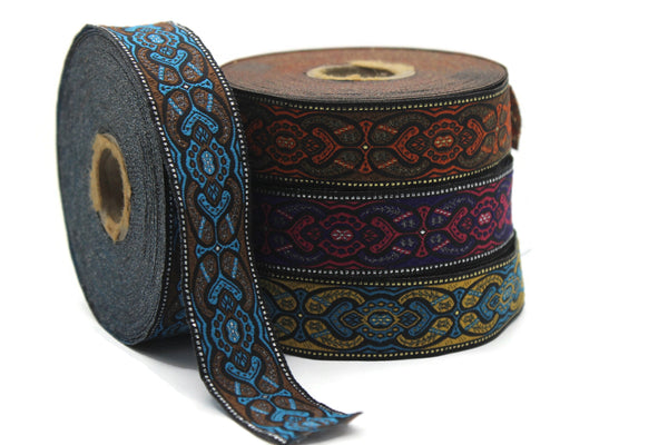 25 mm Mystic Blue jacquard Ribbons (0.98 inch) Sewing Crafts, ribbon trim, jacquard trim, craft supplies, collar supply, trim 25808