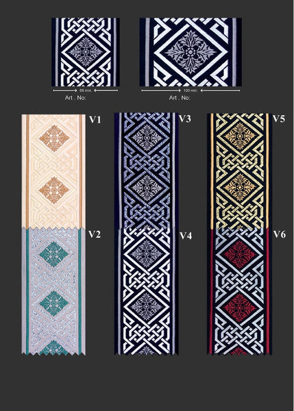 68 mm Embroidered Ribbons (2.67 inch), Carpet Motive, Sewing Trim, drapery trim, Curtain trims, Jacquard Ribbons, trim for drapery, 198 V1