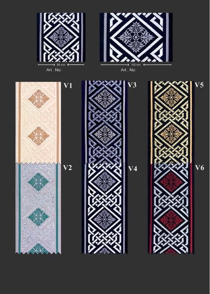 68 mm Embroidered Ribbons (2.67 inch), Carpet Motive, Sewing Trim, drapery trim, Curtain trims, Jacquard Ribbons, trim for drapery, 198 V5