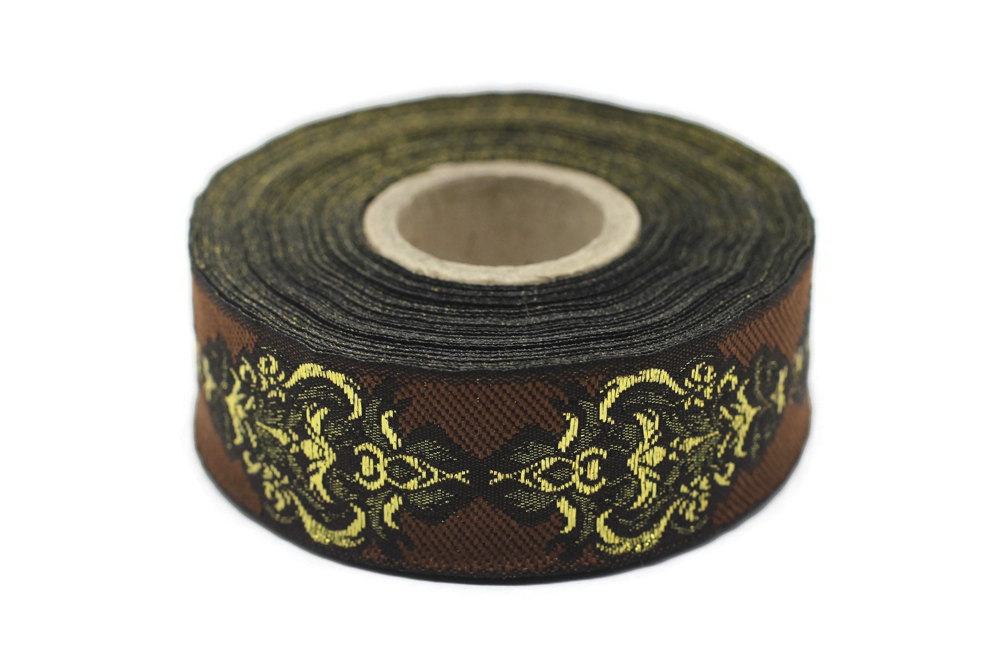 25 mm Brown Authentic Jacquard Ribbons (0.98 inches) Sewing Crafts, ribbon trim, jacquard trim, craft supplies, collar supply, trim, 25918
