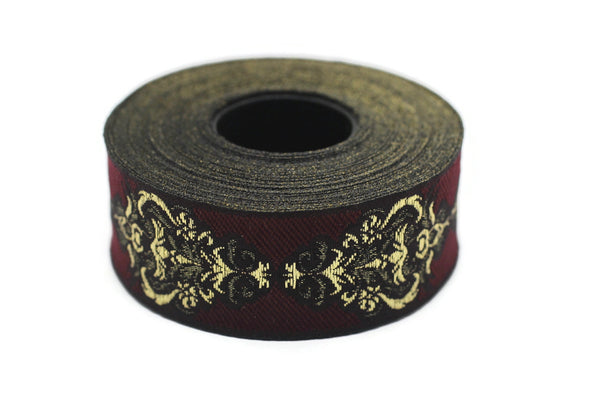 25 mm Red Authentic Jacquard Ribbons (0.98 inches) Sewing Crafts, ribbon trim, jacquard trim, craft supplies, collar supply, trim, 25918
