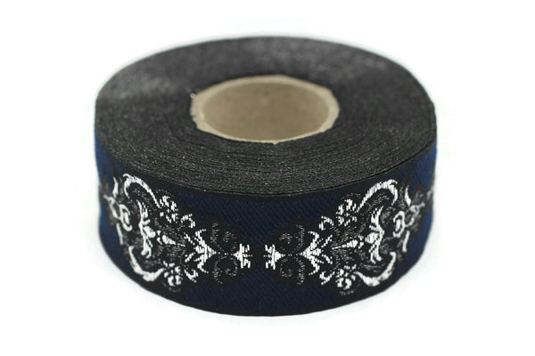 25 mm Blue Authentic Jacquard Ribbons (0.98 inches) Sewing Crafts, ribbon trim, jacquard trim, craft supplies, collar supply, trim, 25918