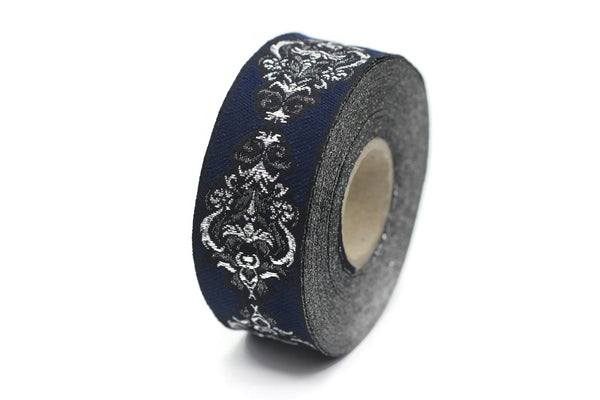25 mm Blue Authentic Jacquard Ribbons (0.98 inches) Sewing Crafts, ribbon trim, jacquard trim, craft supplies, collar supply, trim, 25918