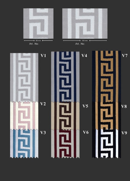 100mm Pale Blue Greek Key Ribbons (3.93 inch), Meander Jacquard Trim, Drapery Trim Tape, Curtain Making Drapery Banding 197 V3