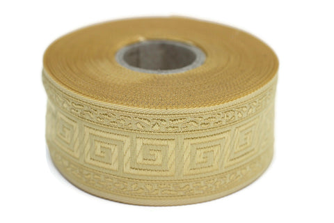 35 mm Beige Greek Key ribbons (1.37 inches), ribbon trims, jacquard ribbons, fabric ribbons, vintage trim, geometric ribbons, 35060