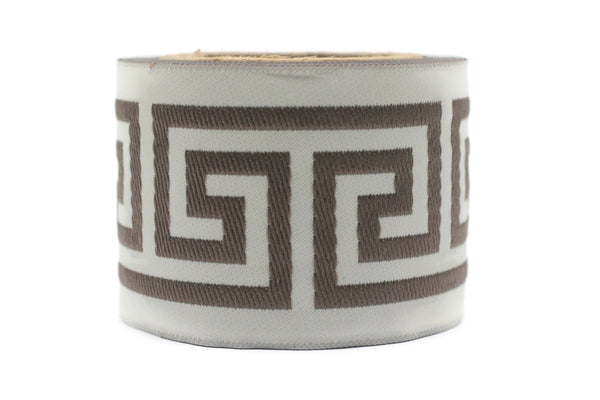 68 mm Greek Key Ribbon Trim (2.67 inch), Jacquard Trims for your Drapes, Curtains, Drapery Banding, Drapery Trim Tape V4 176