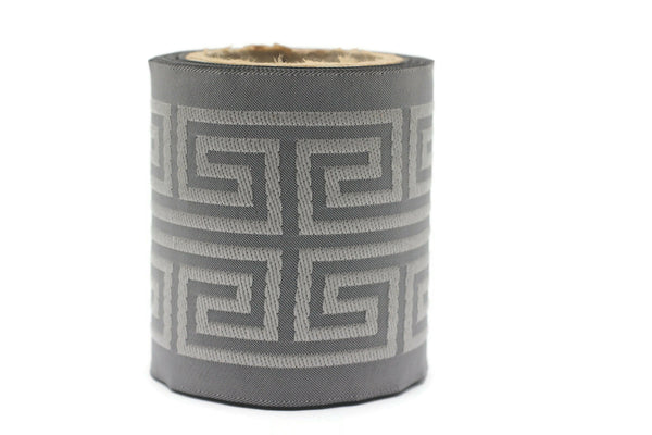 Gray 100 mm Embroidered Ribbon (3.93 inch) | Jacquard Trims | Sewing Trim | Drapery Trim | Curtain Trims | Jacquard Ribbons | 176 V14