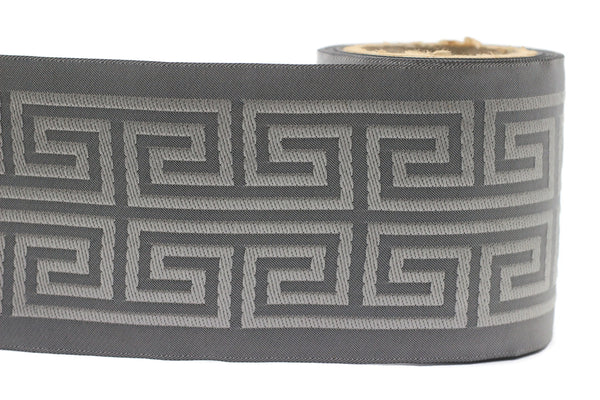 Gray 100 mm Embroidered Ribbon (3.93 inch) | Jacquard Trims | Sewing Trim | Drapery Trim | Curtain Trims | Jacquard Ribbons | 176 V14