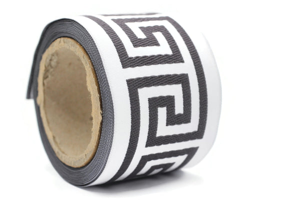 68 mm Dark Grey Greek Key Ribbon Trim (2.67 inch), Jacquard Trims for your Drapes, Curtains, Drapery Banding, Drapery Trim Tape V8 176