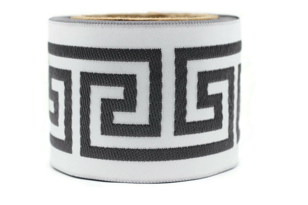 68 mm Dark Grey Greek Key Ribbon Trim (2.67 inch), Jacquard Trims for your Drapes, Curtains, Drapery Banding, Drapery Trim Tape V8 176