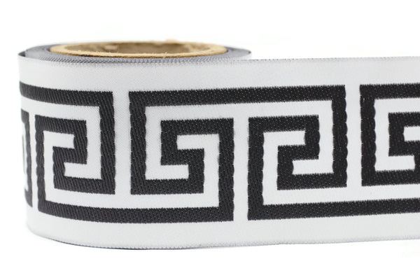 68 mm Dark Grey Greek Key Ribbon Trim (2.67 inch), Jacquard Trims for your Drapes, Curtains, Drapery Banding, Drapery Trim Tape V8 176