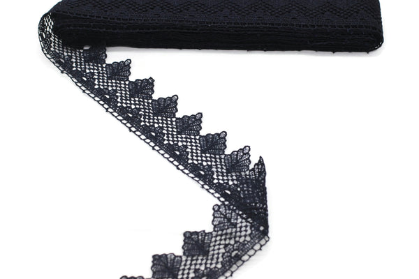 40mm 8 Meters Dark Blue Guipure Lace Trim | 1.57 Inches Wide Lace Trim with Leaves | Bridal Lace | Dark Blue Guipure Lace Trim