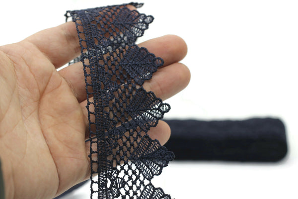 40mm 8 Meters Dark Blue Guipure Lace Trim | 1.57 Inches Wide Lace Trim with Leaves | Bridal Lace | Dark Blue Guipure Lace Trim