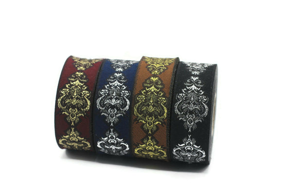 25 mm Brown Authentic Jacquard Ribbons (0.98 inches) Sewing Crafts, ribbon trim, jacquard trim, craft supplies, collar supply, trim, 25918
