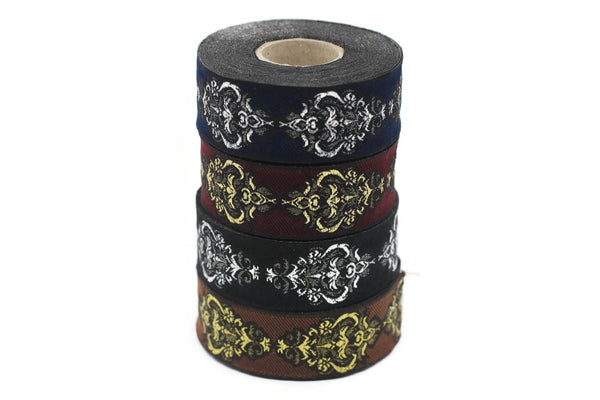 25 mm Black Authentic Jacquard Ribbons (0.98 inches) Sewing Crafts, ribbon trim, jacquard trim, craft supplies, collar supply, trim, 25918