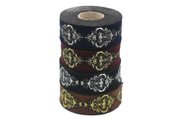 25 mm Brown Authentic Jacquard Ribbons (0.98 inches) Sewing Crafts, ribbon trim, jacquard trim, craft supplies, collar supply, trim, 25918
