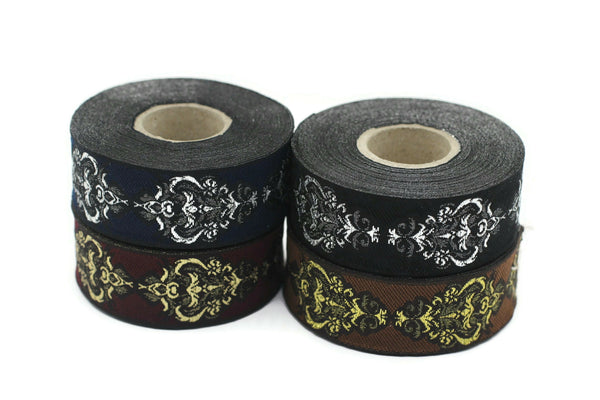25 mm Brown Authentic Jacquard Ribbons (0.98 inches) Sewing Crafts, ribbon trim, jacquard trim, craft supplies, collar supply, trim, 25918