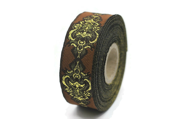 25 mm Brown Authentic Jacquard Ribbons (0.98 inches) Sewing Crafts, ribbon trim, jacquard trim, craft supplies, collar supply, trim, 25918