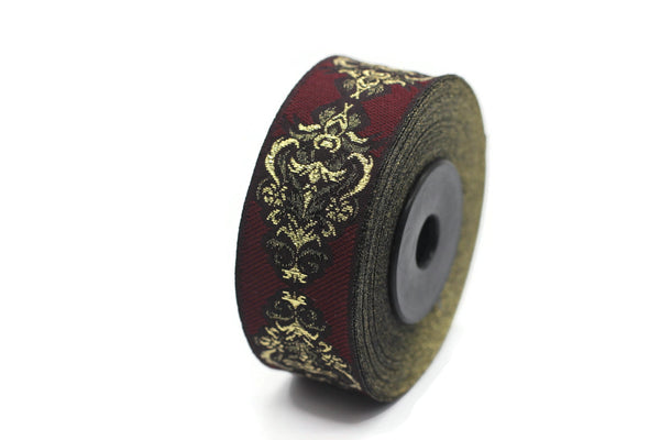 25 mm Red Authentic Jacquard Ribbons (0.98 inches) Sewing Crafts, ribbon trim, jacquard trim, craft supplies, collar supply, trim, 25918