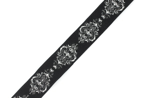 25 mm Black Authentic Jacquard Ribbons (0.98 inches) Sewing Crafts, ribbon trim, jacquard trim, craft supplies, collar supply, trim, 25918