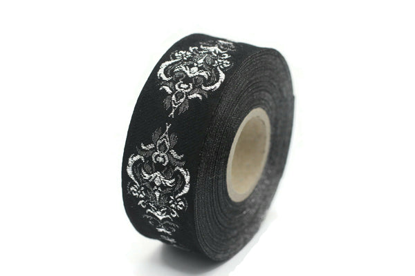 25 mm Black Authentic Jacquard Ribbons (0.98 inches) Sewing Crafts, ribbon trim, jacquard trim, craft supplies, collar supply, trim, 25918