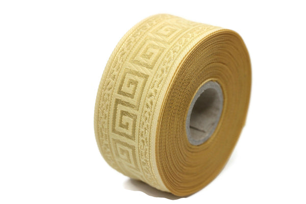 35 mm Beige Greek Key ribbons (1.37 inches), ribbon trims, jacquard ribbons, fabric ribbons, vintage trim, geometric ribbons, 35060