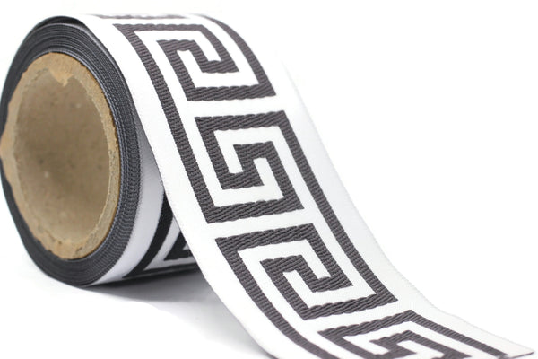 68 mm Dark Grey Greek Key Ribbon Trim (2.67 inch), Jacquard Trims for your Drapes, Curtains, Drapery Banding, Drapery Trim Tape V8 176