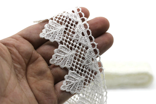 Choose Your 40mm 8 Meters White Bridal Guipure Lace Trim | 1.57 Inches Wide Lace Trim with Leaves | Bridal Lace Guipure | Lace Fabric