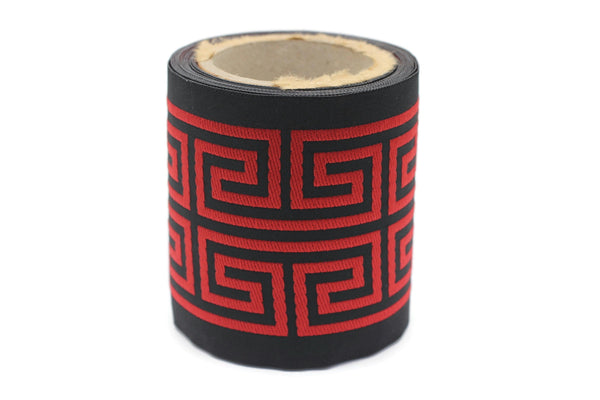 100 mm Red&Black Greek Key Border, Curtain trims, Sewing Trim, drapery trim, Athena Chinoiserie ribbon Gimp Drapery, Home Decor 176 V12