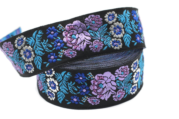 35 mm Lilac/Black Floral Embroidered ribbon (1.37 inches, Vintage Jacquard, Floral ribbon, Sewing trim,Jacquard trim, Jacquard ribbon, 35097