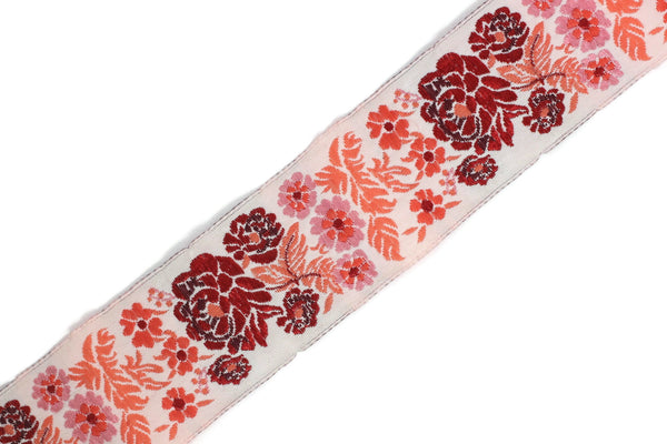 35 mm Red Floral Embroidered ribbon (1.37 inches), Vintage Jacquard, Floral ribbon, Sewing trim, Jacquard trim, Jacquard ribbon, 35097
