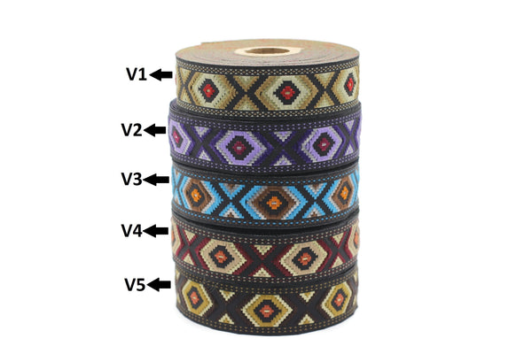 25 mm Hexagon Jacquard trim (0.98 inches), vintage Ribbon, Decorative Craft Ribbon, Sewing, Jacquard ribbons, ribbon trim, 25952