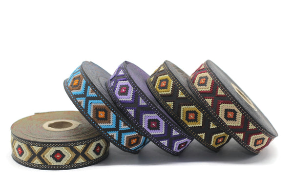 25 mm Hexagon Jacquard trim (0.98 inches), vintage Ribbon, Decorative Craft Ribbon, Sewing, Jacquard ribbons, ribbon trim, 25952